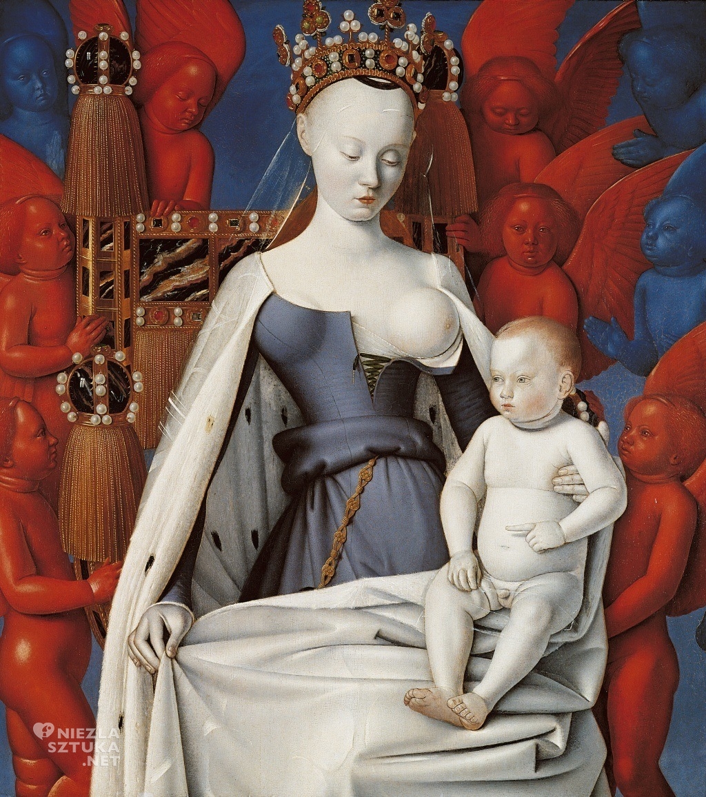 Jean Fouquet Dyptyk z Melun, Madonna z Dzieciątkiem wśród Aniołów (prawy panel) | ok. 1450, olej na desce, 94.5 cm x 85.5 cm, Royal Museum of Fine Arts, Antwerpia