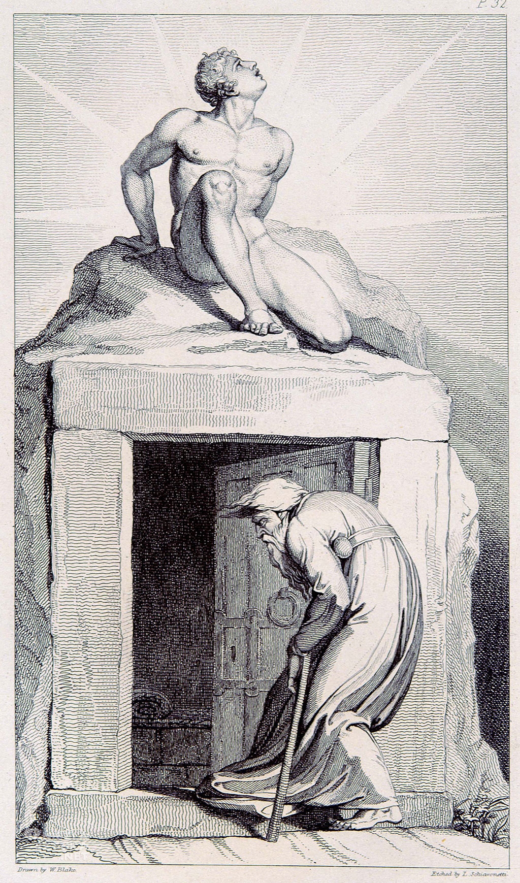 William Blake Drzwi śmierci (Death’s Door). Akwaforta wykonana techniką białej kreski zdobiąca poemat Grób Roberta Blaira | 1805, fot. University of Toronto