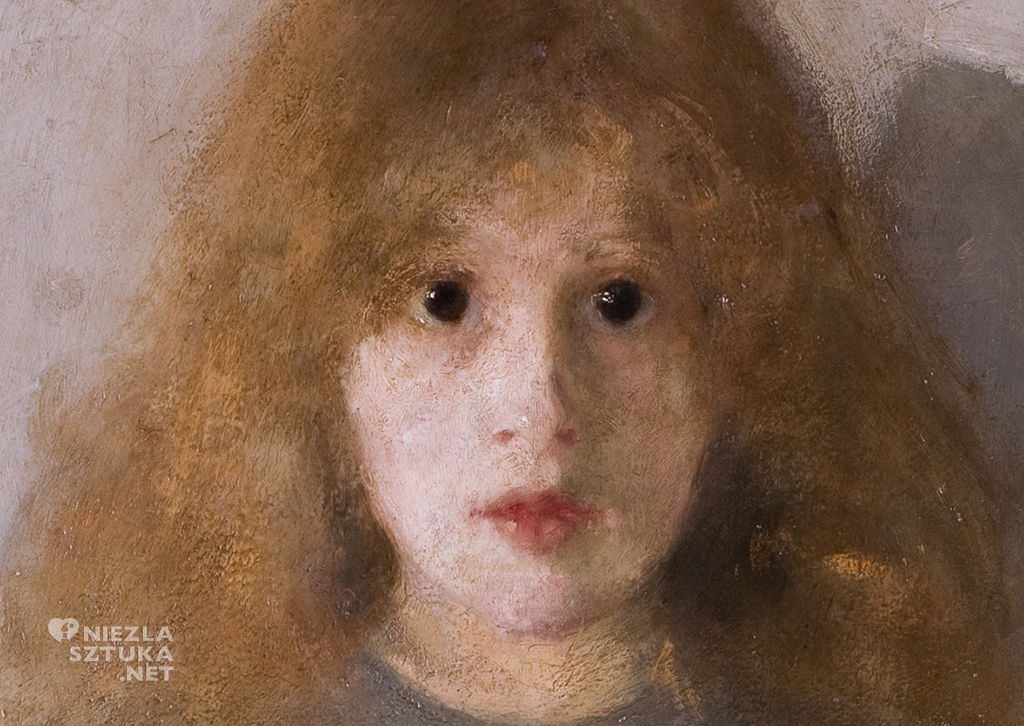 Olga Boznańska, Dziewczynka z chryzantemami, detal, malarstwo polskie, polska sztuka, Niezła Sztuka