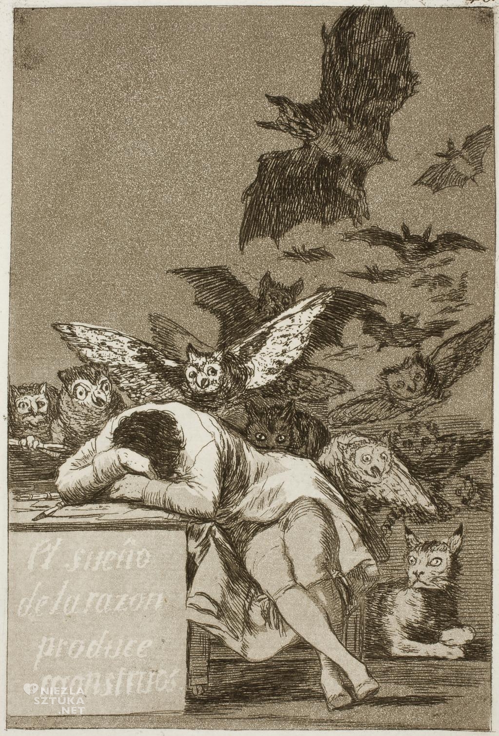 Francisco de Goya, Kiedy rozum śpi, budzą się potwory, grafika z cyklu Kaprysy, 1797-1798, Niezła sztuka