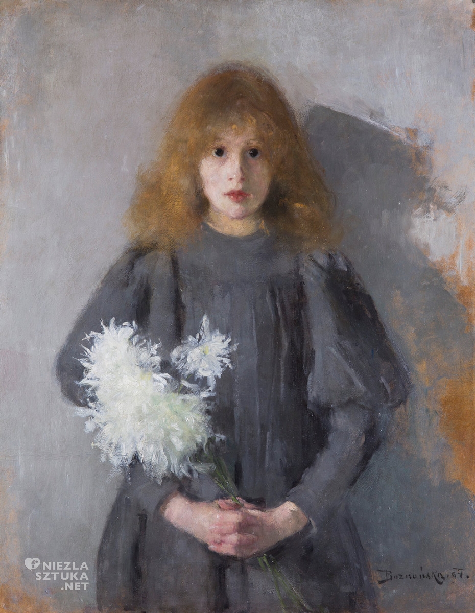 Olga Boznańska, Dziewczynka z chryzantemami, 1894, Muzeum Narodowe w Krakowie, portret, Niezła sztuka
