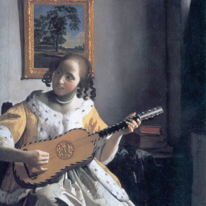 Johannes Vermeer, Dziewczyna grająca na gitarze, malarstwo holenderskie, Niezła Sztuka