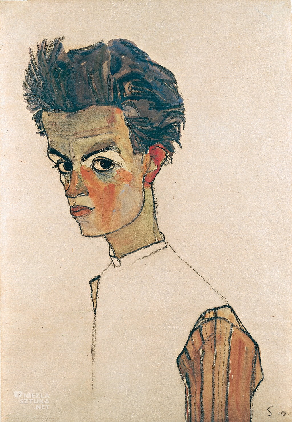 Egon Schiele, Autoportret w pasiastej koszuli, Leopold Museum, Wiedeń, Niezła sztuka