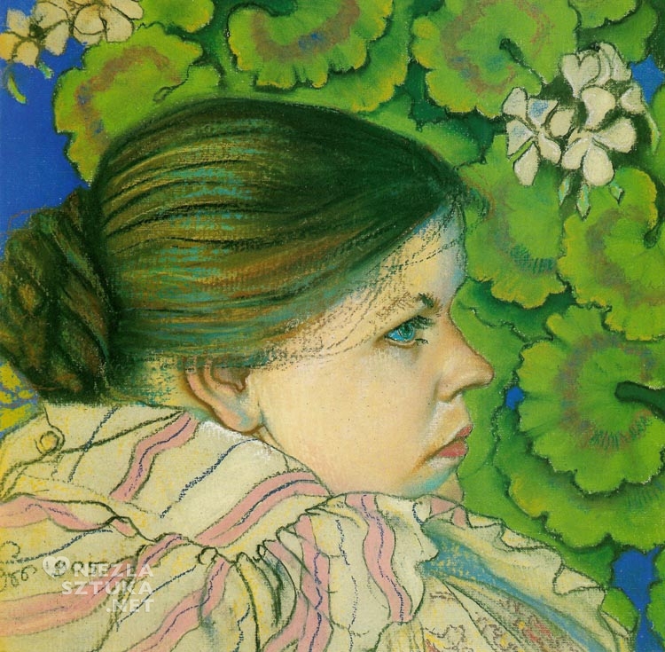 Stanisław Wyspiański, Portret żony z pelargoniami, portret kobiety, portret z kwiatami, Niezła sztuka