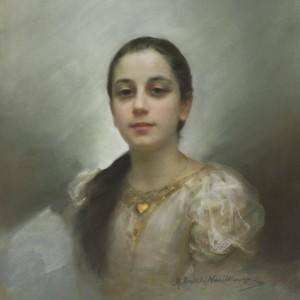 Maria Nostitz-Wasilkowska, Portret młodej kobiety z wisiorkiem ze złotym serduszkiem, portret kobiety, pastel, Niezła sztuka