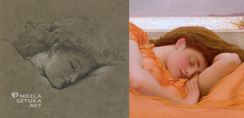 Frederick Leighton, Flaming June (szkic), prerafaelici, kobieta, nimfa, Niezła sztuka