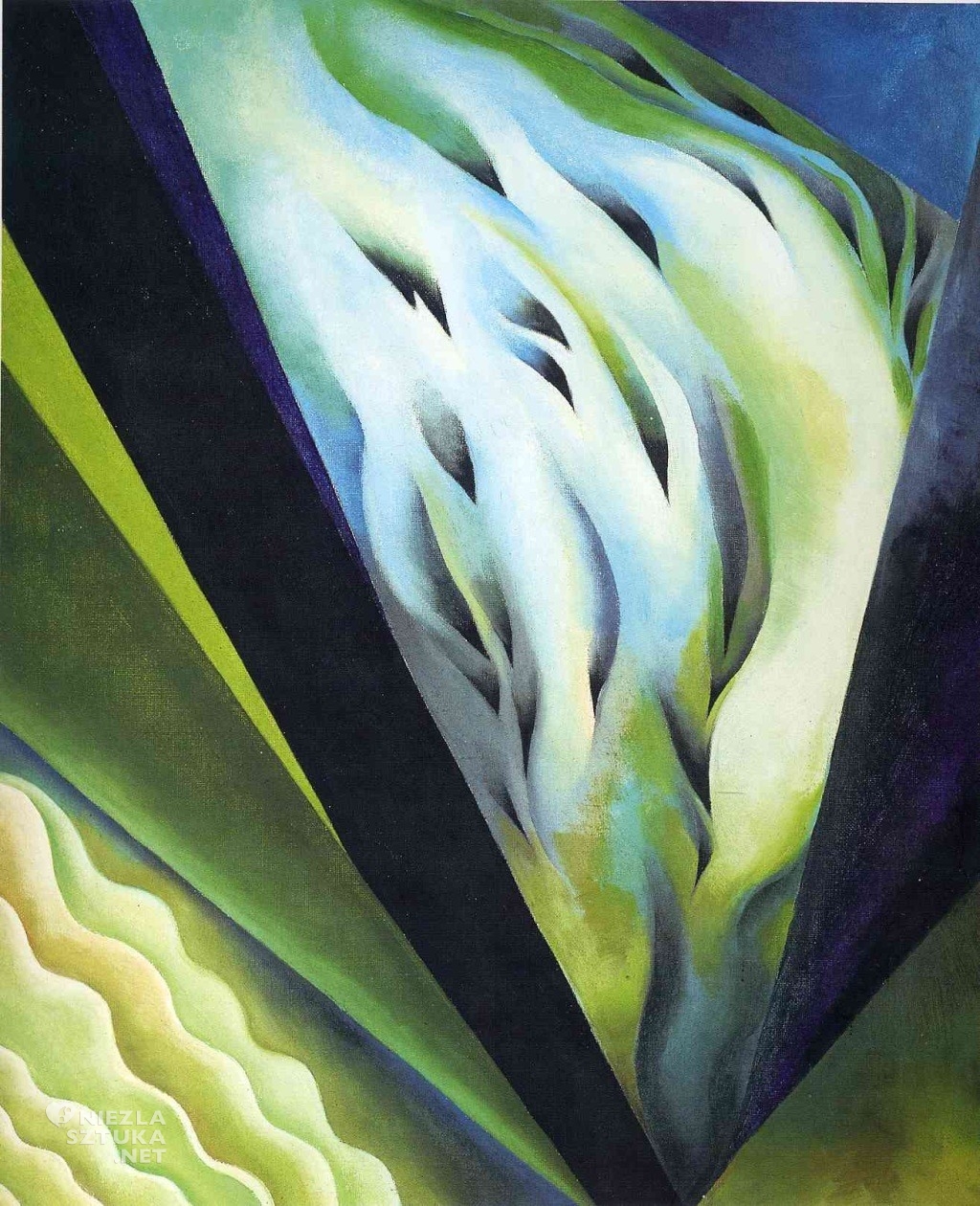 Georgia O'Keeffe, Niebieska i zielona muzyka, Blue and Green Music, amerykańska artystka, amerykańska sztuka, kobiety w sztuce, malarka, motyw muzyki w malarstwie, Niezła sztuka
