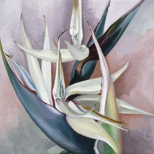 Georgia O'Keeffe, White Bird of Paradise, biały rajski ptak, amerykańska artystka, amerykańska sztuka, kobiety w sztuce, malarka, kwiaty w sztuce, kwiaty w malarstwie, Niezła Sztuka