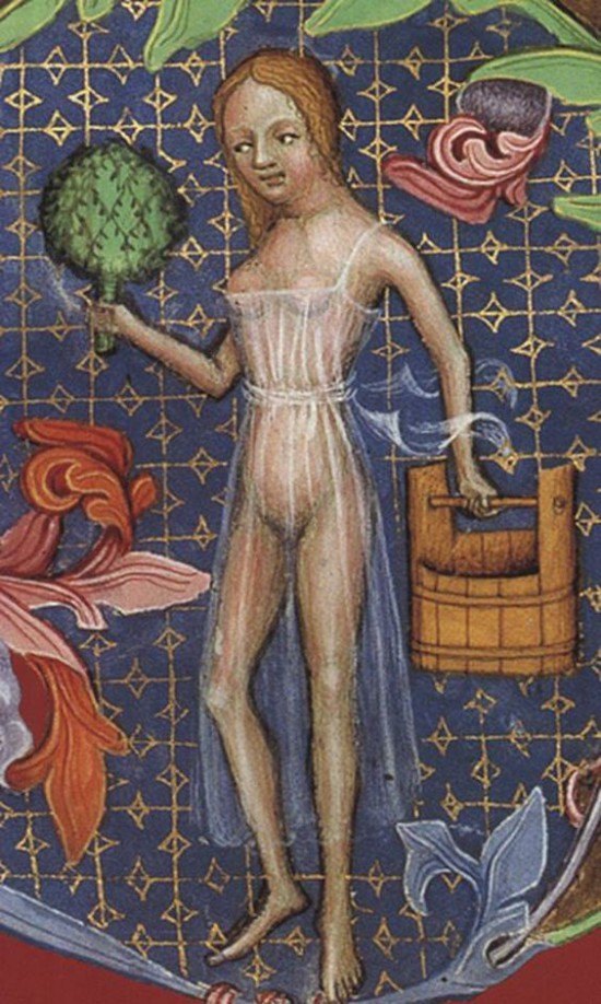 Panna łaziebna z Biblii Wacława IV, ok. 1390 - 1400, Cod. 2759 Han, f.160, Wiedeń, Österreichischen Nationalbibliothek