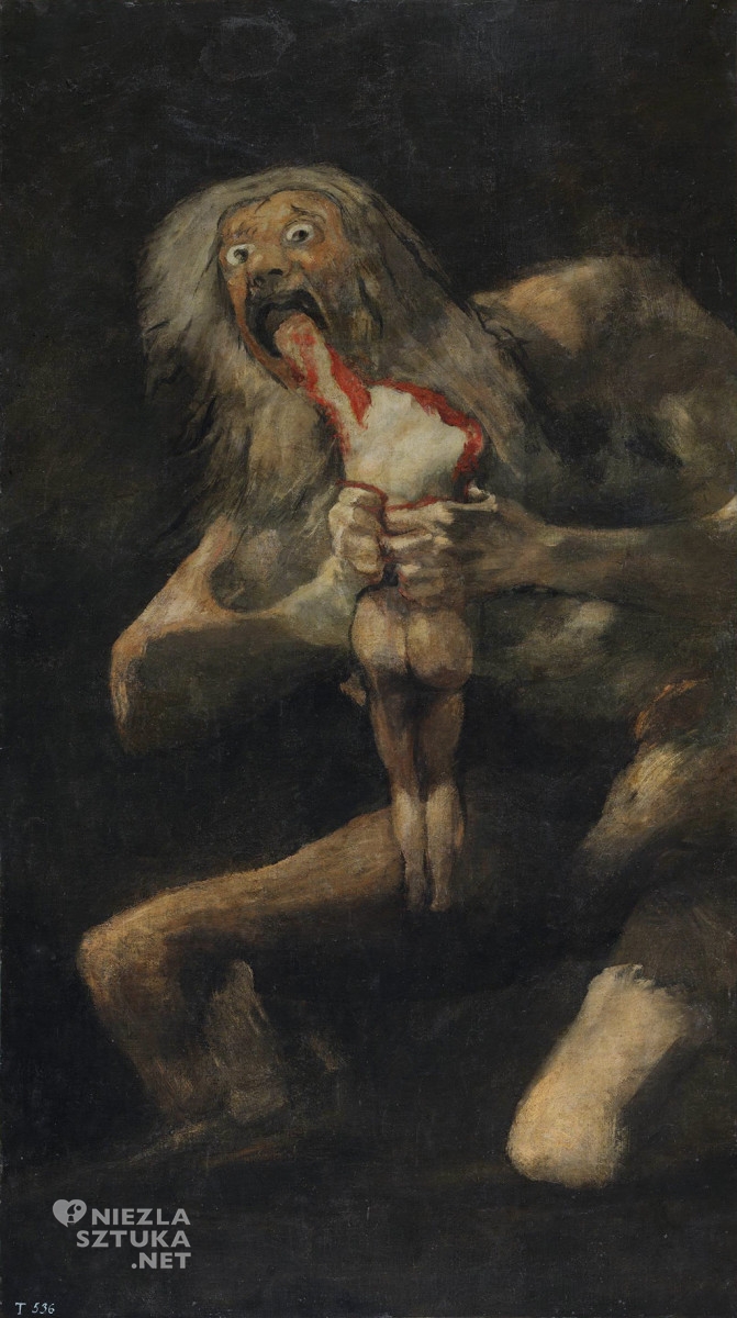 Francisco Goya, Saturn pożerający swoje dzieci, ok. 1819-1823 malowidło ścienne przeniesione na płótno, Museo Nacional del Prado, Madryt, Niezła sztuka