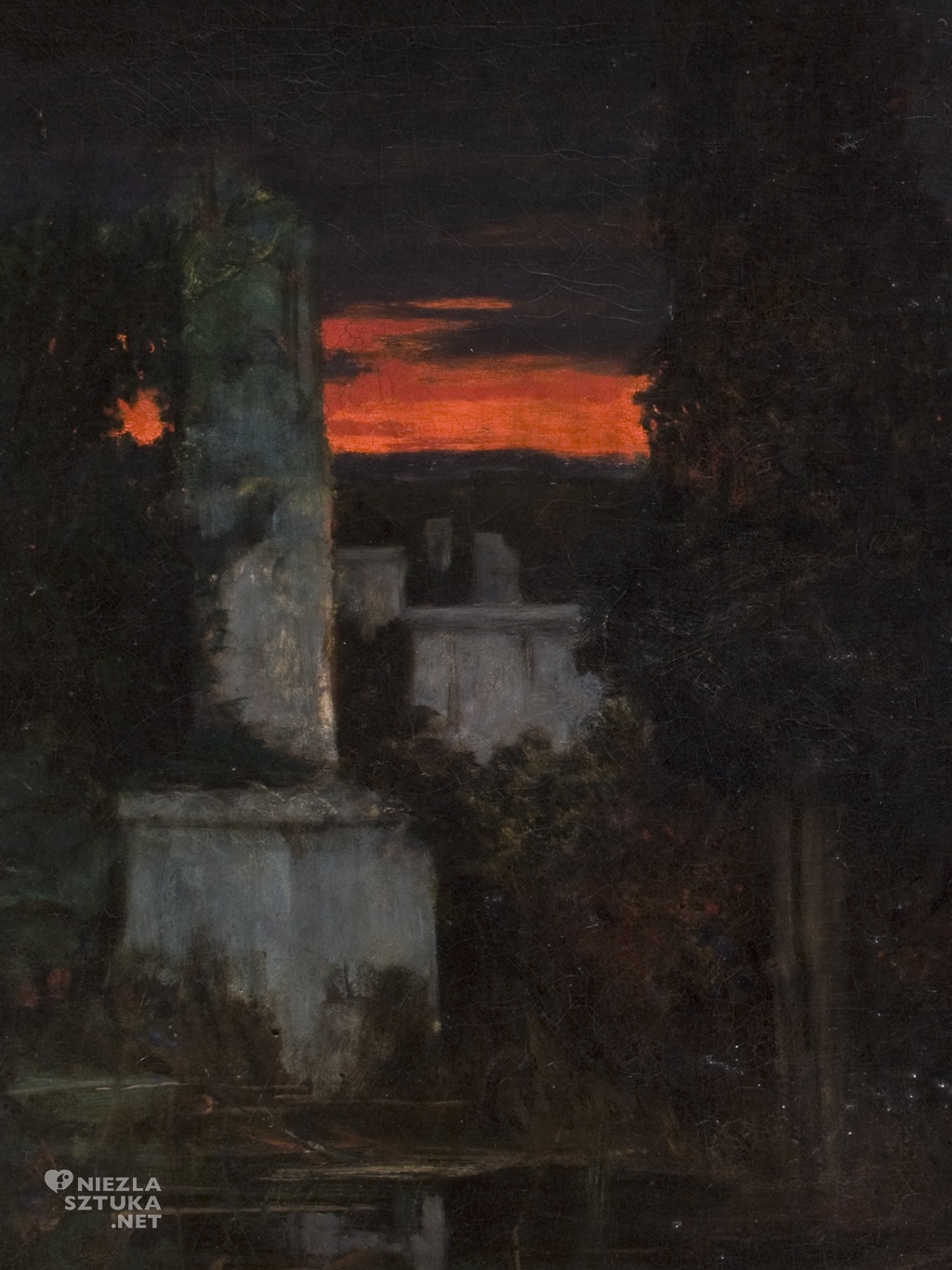 Adam Chmielowski, Cmentarz włoski o zmroku, detal, sztuka polska, Niezła Sztuka