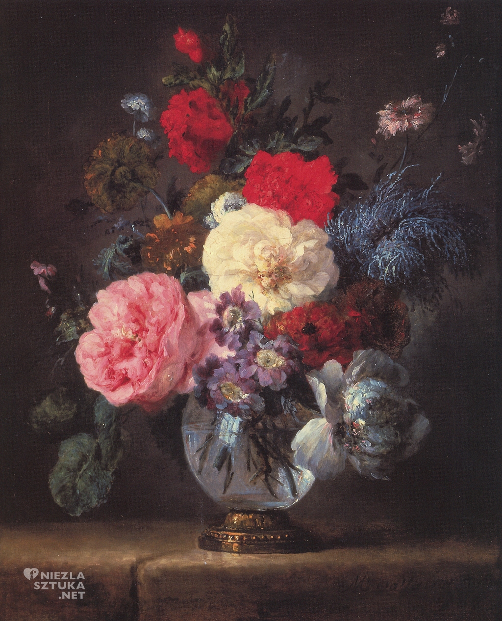 Anne Vallayer-Coster, Kwiaty w krysztalowej wazie, sztuka francuska, martwa natura, kobiety w sztuce, Niezła Sztuka