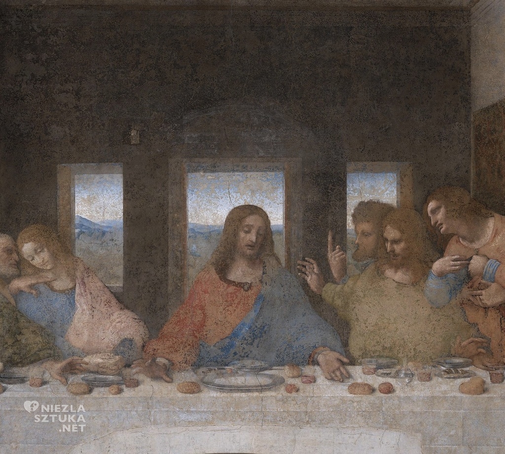 Leonardo da Vinci, Ostatnia wieczerza, sztuka włoska, sztuka renesansowa, sztuka religijna, fresk, olej, tynk, tempera, refektarz, Ludovico Sforza, Jezus z apostołami, detal, niezła sztuka