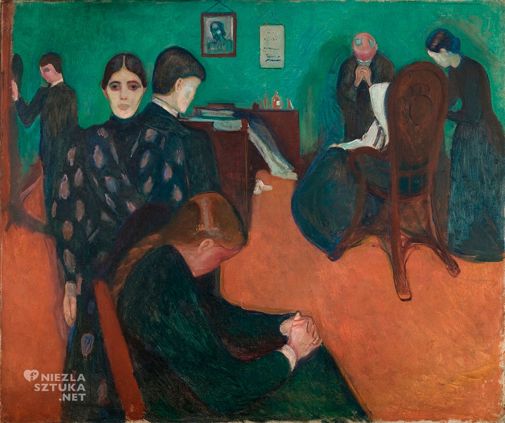 Edvard Munch Śmierć w pokoju chorego, malarstwo, Niezła Sztuka