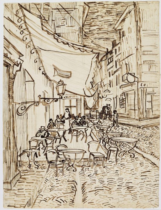 Vincent van Gogh, Taras kawiarni w nocy, rysunek, szkic, Arles, Niezła Sztuka