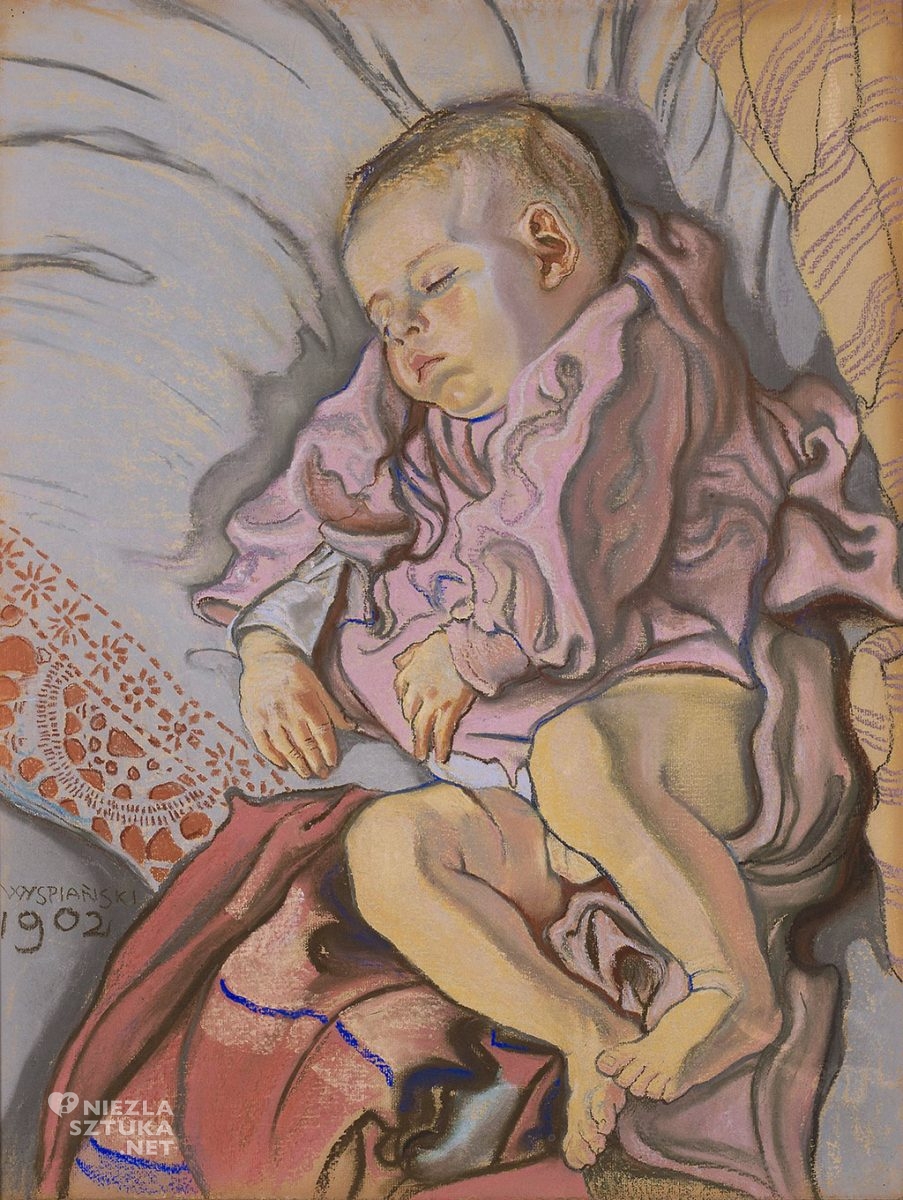 Stanisław Wyspiański, Śpiące dziecko w poduszce, Śpiący Staś, syn Wyspiańskiego, Staś Wyspiański, dziecko w malarstwie, polska sztuka, Niezła sztuka