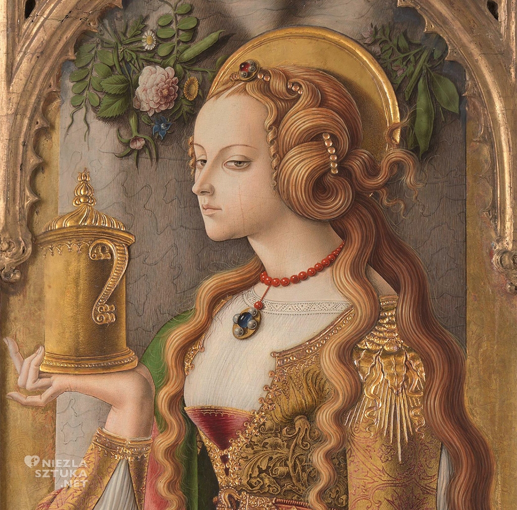 Carlo Crivelli, Maria Magdalena, detal | ok. 1480, Rijksmuseum