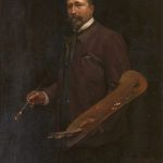 Alfred Wierusz-Kowalski, Autoportret z paletą, artyści polscy, sztuka polska, malarstwo, Niezła Sztuka