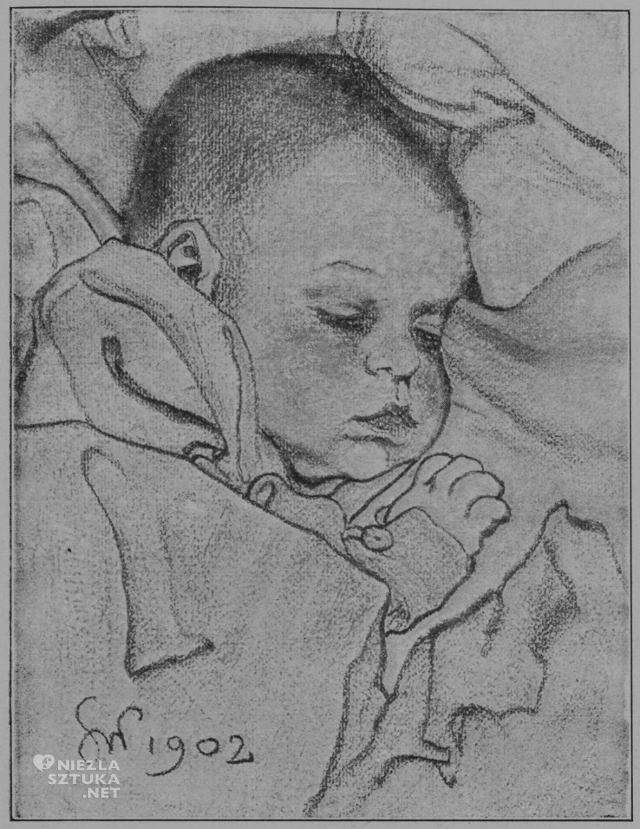 Stanisław Wyspiański, Główka dziecka, szkic, węgiel, sztuka polska, Niezła Sztuka