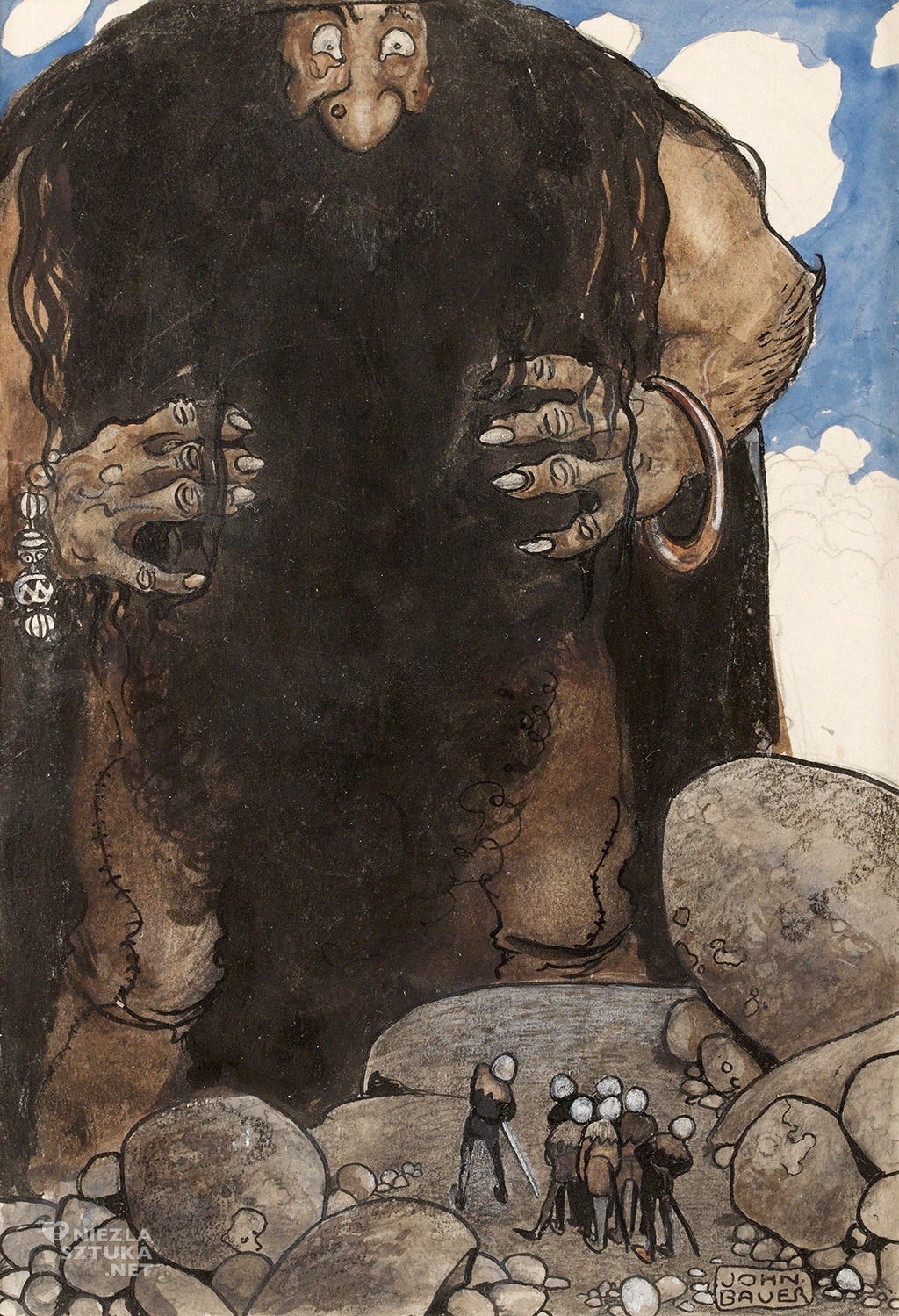 John Bauer, Gigant, trolle, ilustracja, sztuka skandynawska, Niezła Sztuka