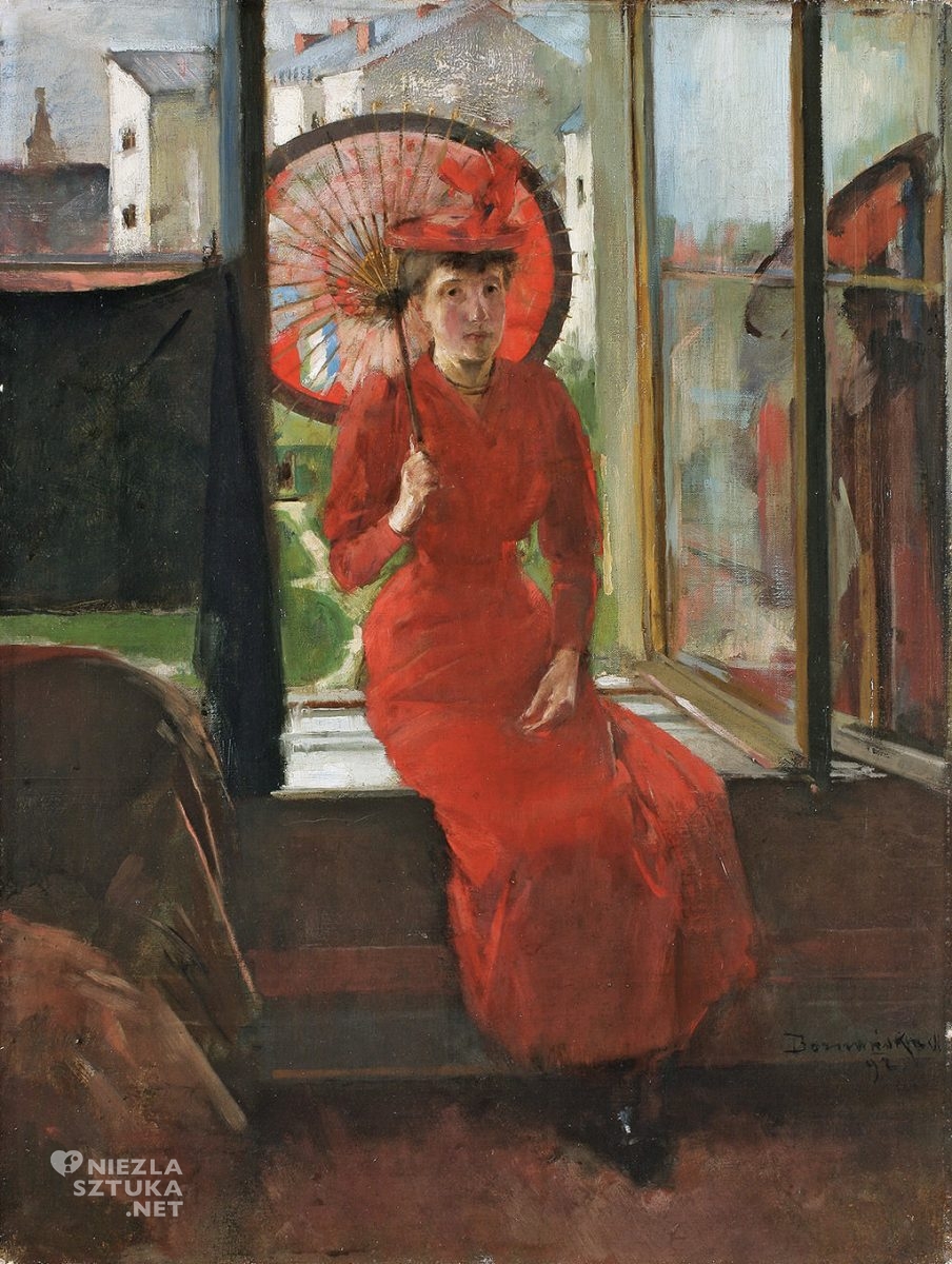 Olga Boznańska, Autoportret z japońską parasolką, malarstwo polskie, sztuka polska, Niezła Sztuka