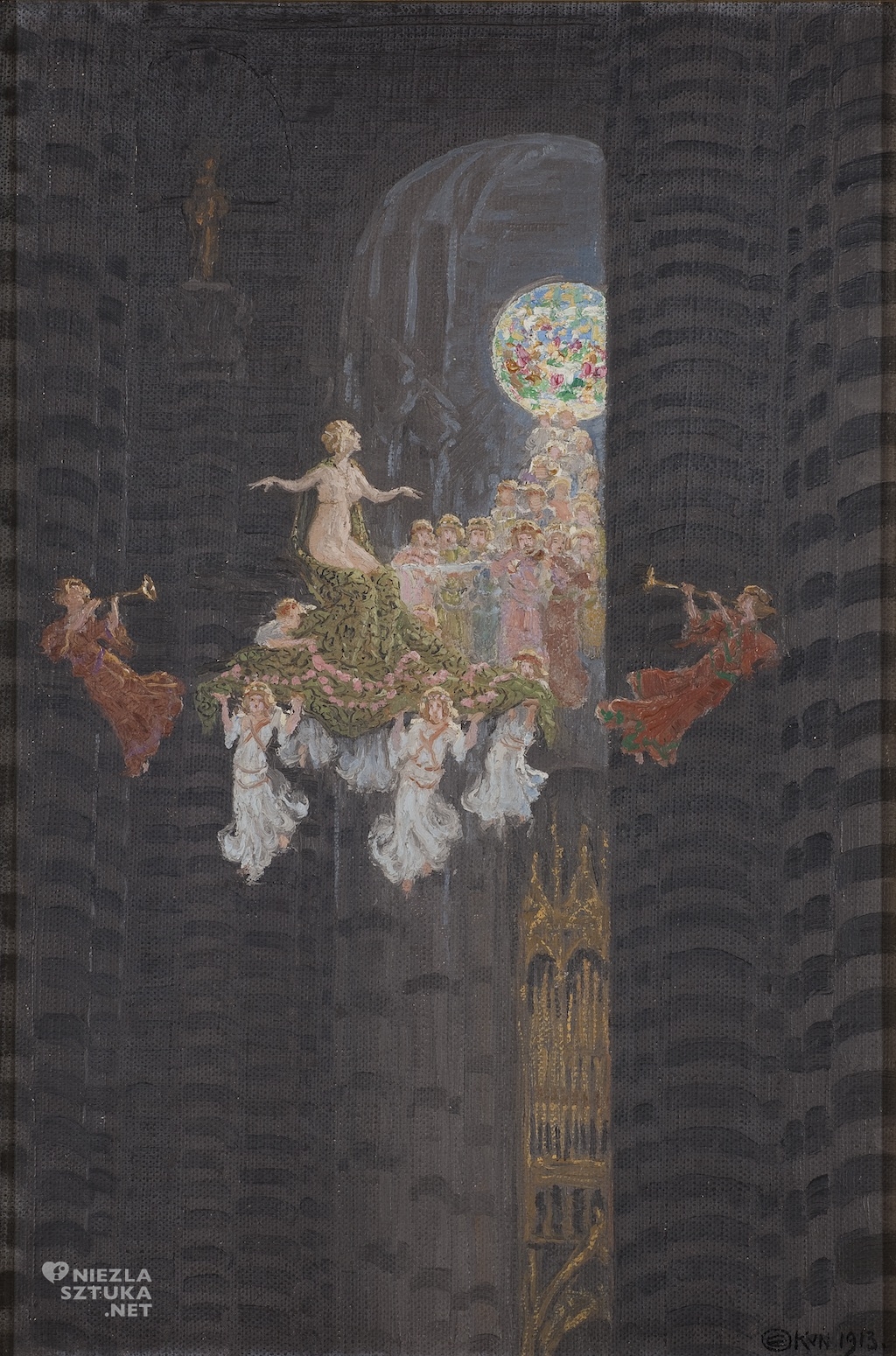 Edward Okuń, Bajka (Rezonans w katedrze), motywy fantastyczne, malarstwo, sztuka polska, secesja, Niezła Sztuka