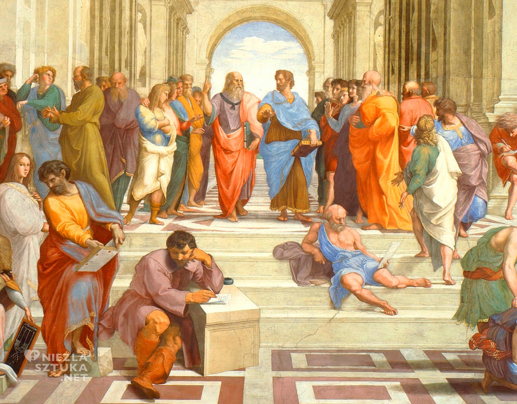 Rafael Santi, Szkoła ateńska 1509-1511, Fresk, Stanza Della Segnatura, Watykan, Niezła sztuka