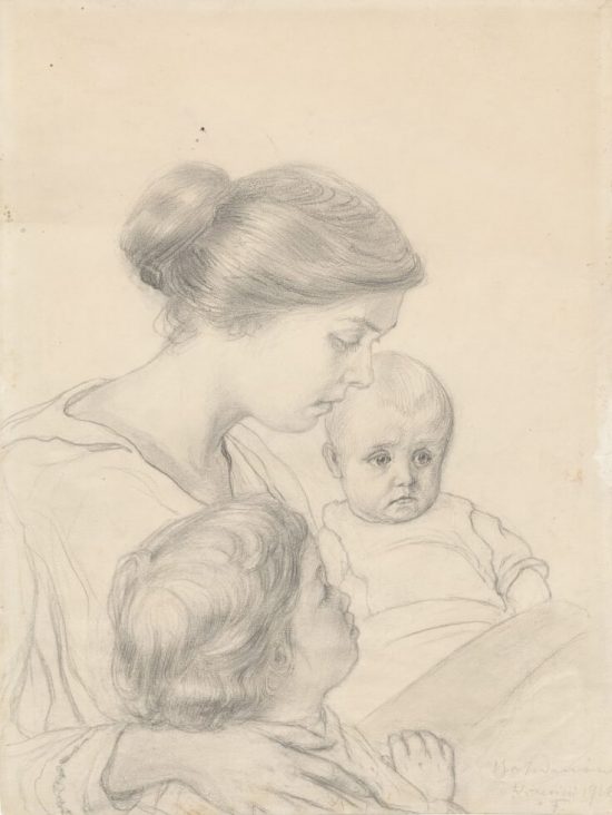 Ferdynand Ruszczyc, Portret żony z dziećmi, Janeczką i Edziem | 1916 , Muzeum Narodowe w Warszawie