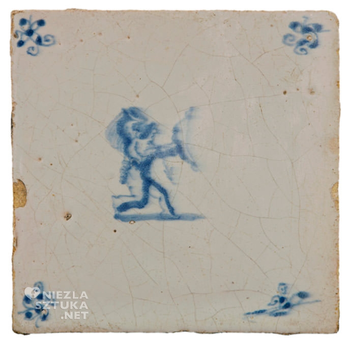 Kafel z Delft przedstawiający Kupidyna