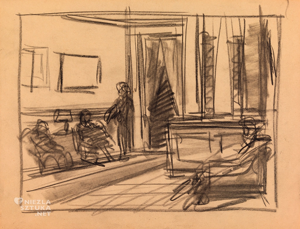 Edward Hopper, Hotel Lobby, malarstwo amerykańskie, scena rodzajowa, sztuka nowoczesna, Niezła Sztuka