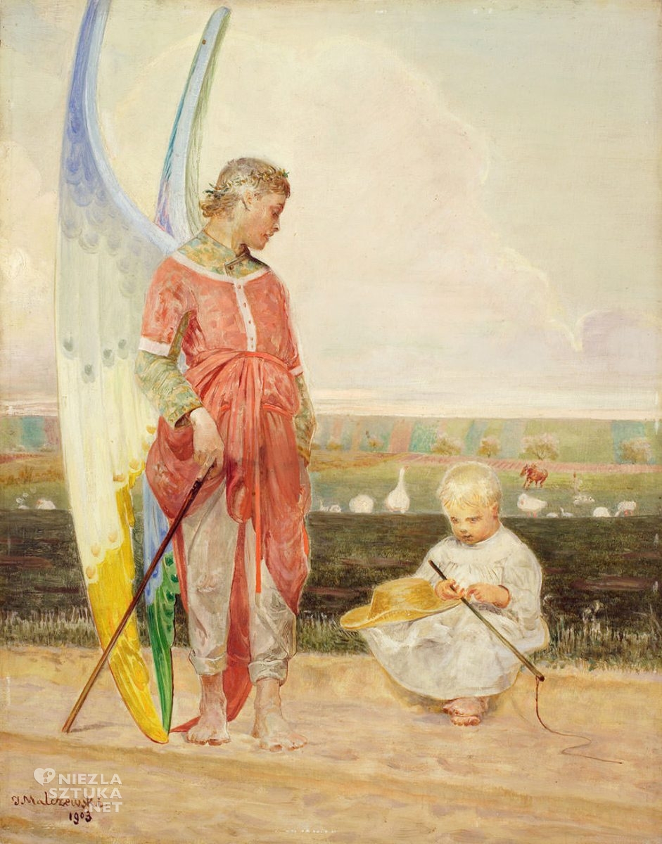 Jacek Malczewski, Anioł i Pastuszek, Muzeum Narodowe we Wrocławiu, dziecko w sztuce, sztuka polska, malarstwo polskie, Niezła sztuka