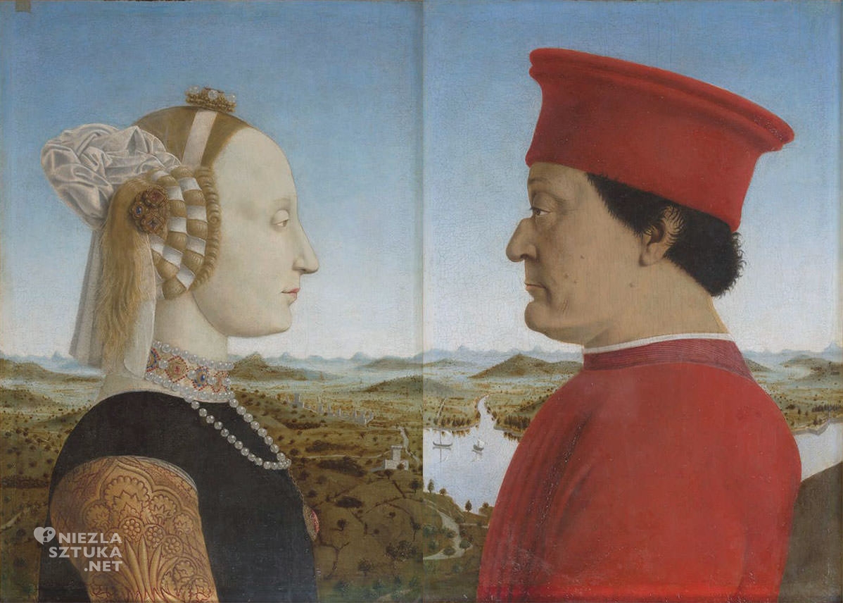 Piero della Francesca, Portret Federica da Montefeltro i jego żony Battisty Sforzy, Galleria degli Uffizi, Florencja, Niezła sztuka