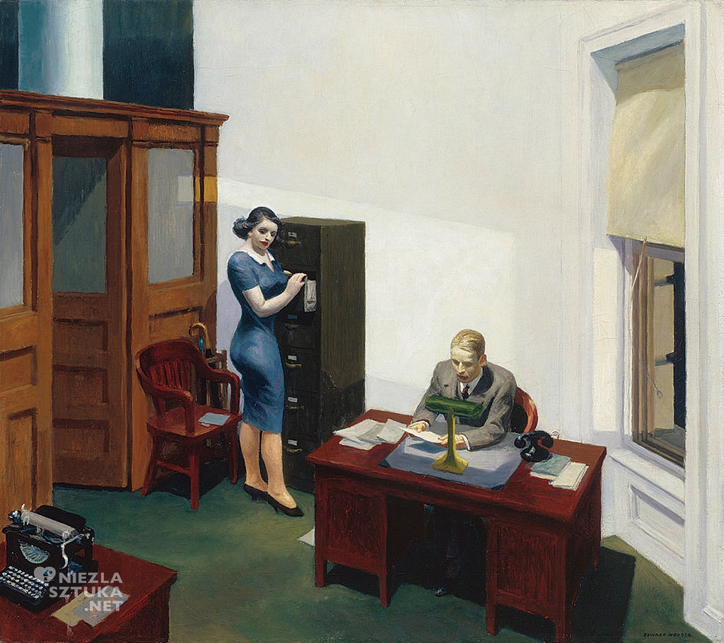 Edward Hopper, Office at night, malarstwo amerykańskie, Niezła Sztuka