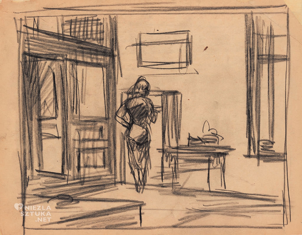 Edward Hopper, Office at night, malarstwo amerykańskie, szkic do obrazu, Niezła Sztuka
