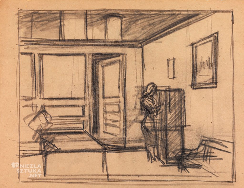 Edward Hopper, Office at night, malarstwo amerykańskie, szkic do obrazu, Niezła Sztuka