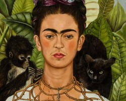 Frida Kahlo, Autoportret z cierniowym naszyjnikiem i kolibrem, autoportret, kobiety w sztuce, sztuka meksykańska, sztuka prymitywna, Niezła Sztuka
