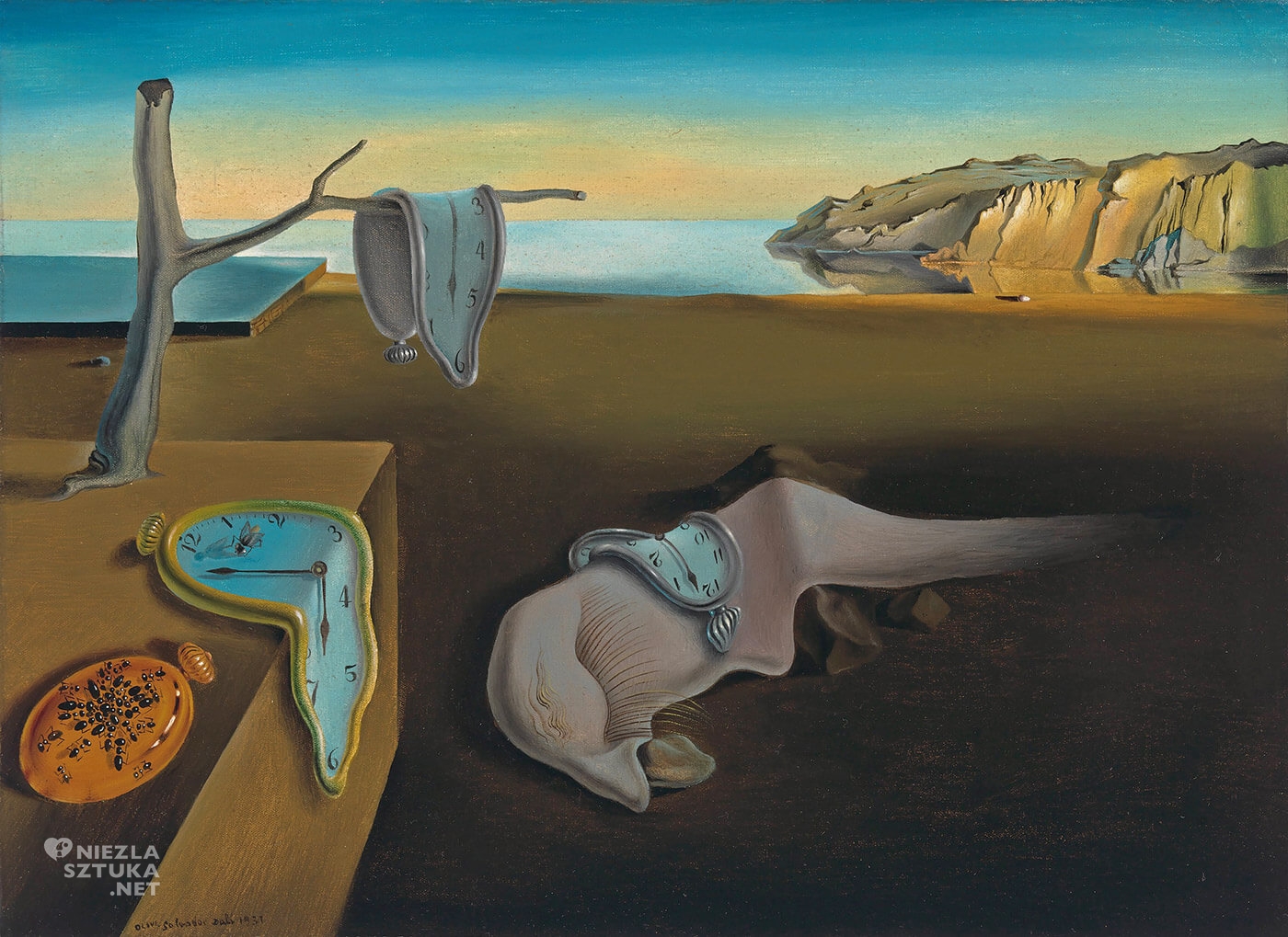Salvador Dali, Trwałość pamięci, Miękkie zegary, Uporczywość pamięci, malarstwo hiszpańskie, surrealizm, Niezła sztuka