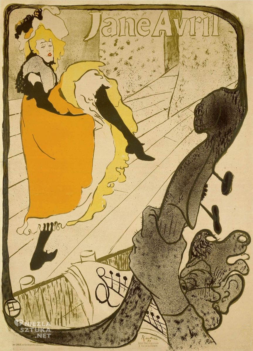 Henri de Toulose-Lautrec, Jane Avril, plakat, sztuka francuska, malarstwo francuskie, Niezła Sztuka