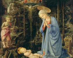 Fra Filippo Lippi, Adoracja ze św. Janem i św. Bernardem, Adoracja, Maria z dzieciątkiem, Gemaldegalerie, Berlin, Niezła sztuka