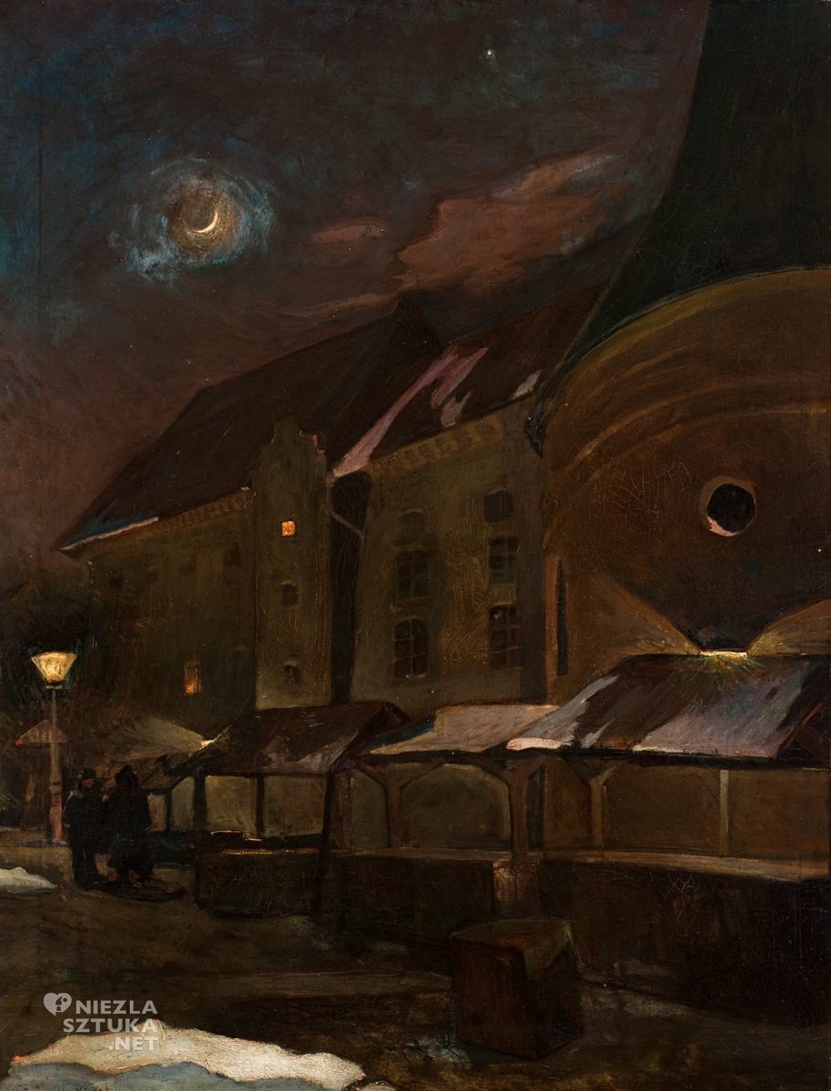 Henryk Szczygliński, Mały Rynek w Krakowie w nocy, malarstwo polskie, sztuka polska, nokturn, Kraków, Niezła Sztuka