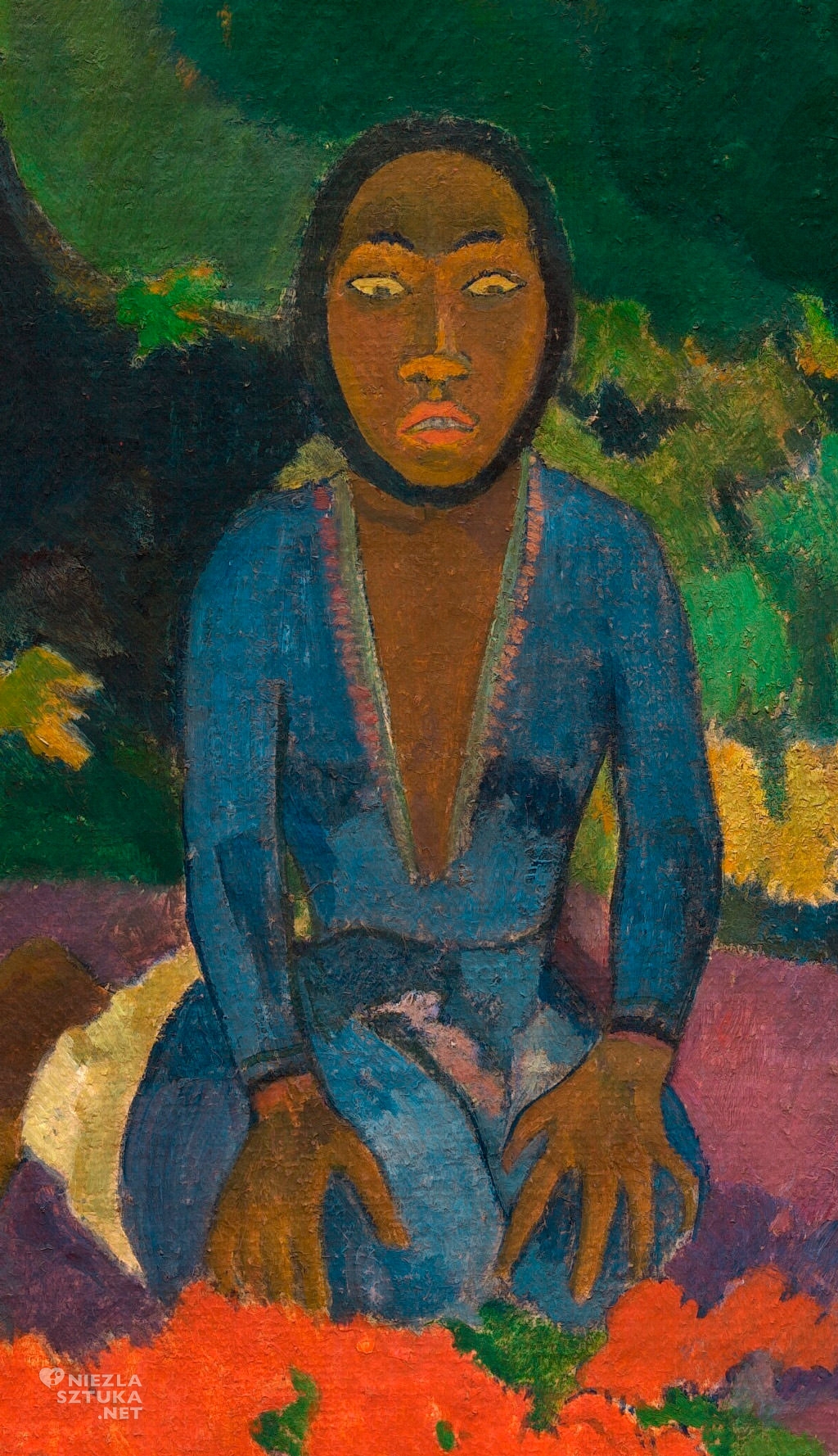 Paul Gauguin, Parau na te Varua ino, detal, postimpresjonizm, impresjonizm, postimpresjoniści, malarstwo Tahiti, malarstwo Polinezji, podróże Gauguina, Niezła Sztuka