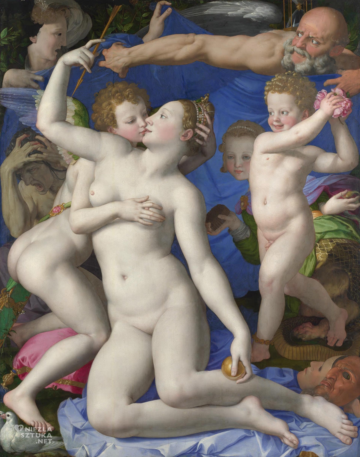 Agnolo Bronzino, Alegoria czasu i miłości, Wenus i Kupidyn, manieryzm, sztuka włoska, malarstwo włoskie, Niezła Sztuka