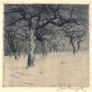 Jan Rubczak, Sad w zimie, pejzaż, sztuka polska, Niezła sztuka