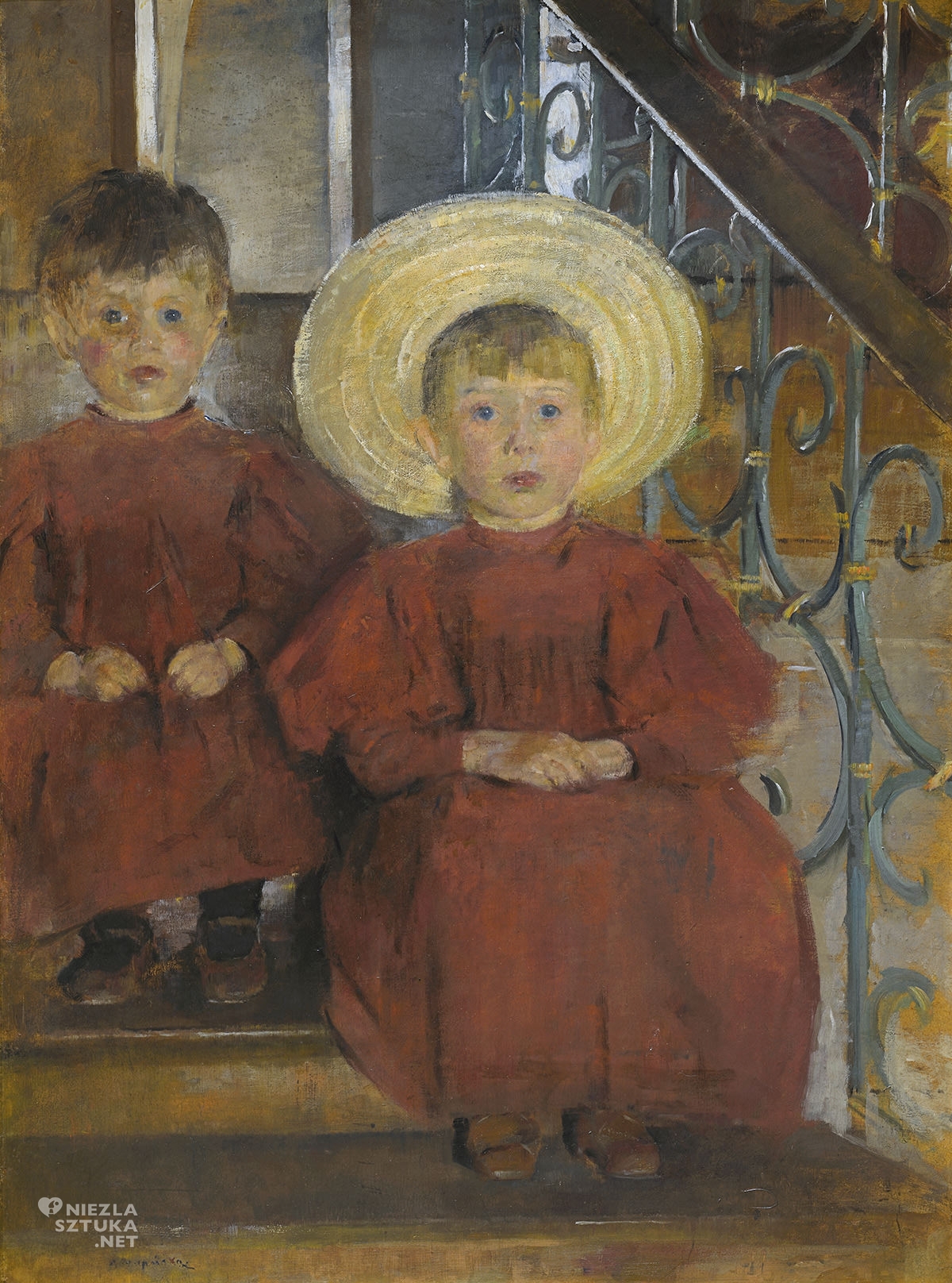 Olga Boznańska, Dwoje dzieci na schodach, Dzieci siedzące na schodach, sztuka polska, malarstwo polskie, Niezła sztuka