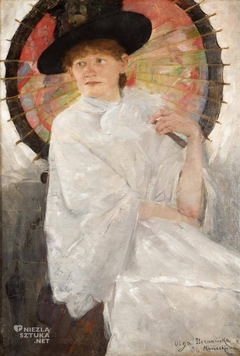 Olga Boznańska, Portret młodej kobiety z czerwoną parasolką, sztuka polska, malarstwo polskie, Niezła sztuka