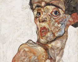 Egon Schiele, Autoportret z uniesionymi nagimi ramionami, autoportret artysty, sztuka austriacka, Niezła Sztuka