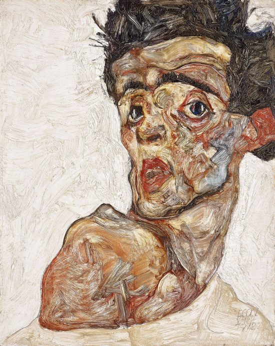 Egon Schiele, Autoportret z uniesionymi nagimi ramionami, autoportret artysty, sztuka austriacka, Niezła Sztuka