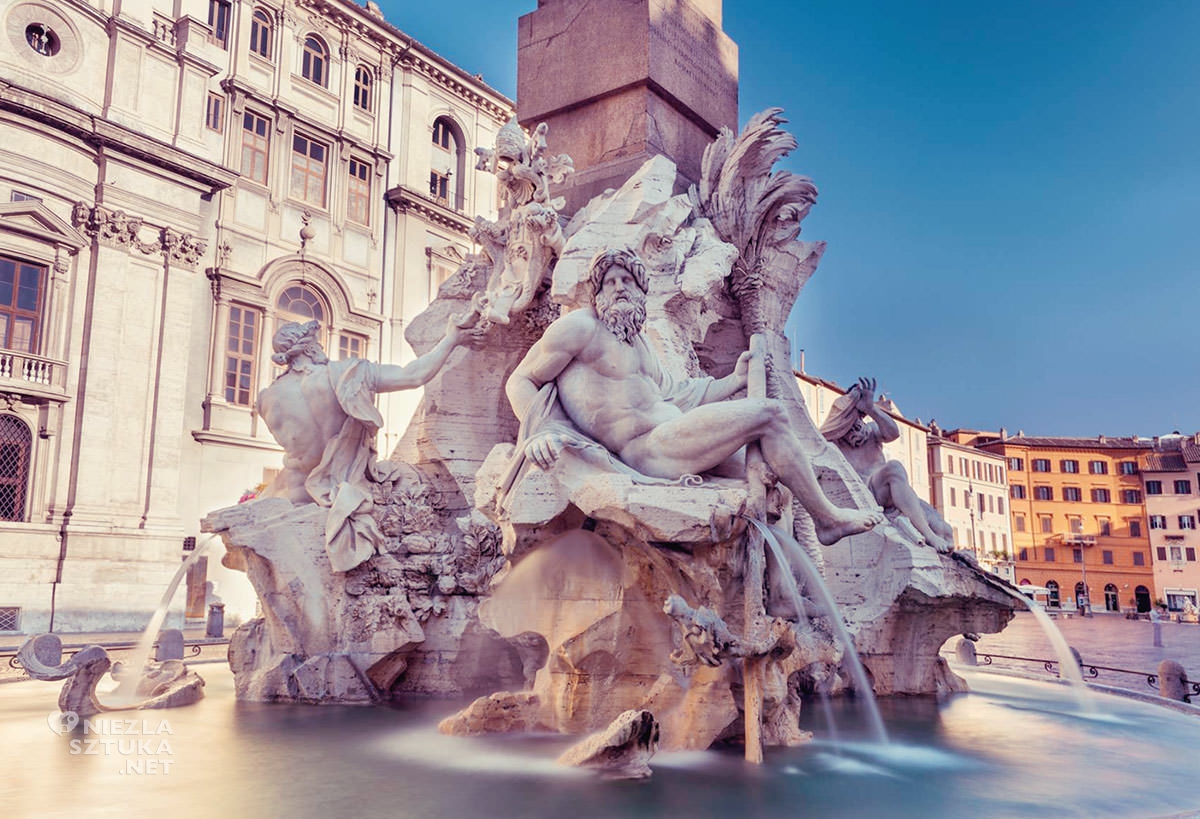 Gian Lorenzo Bernini, fontanna czterech rzek, Fontana dei Quattro Fiumi, Piazza Navona, sztuka włoska, rzeźba, Rzym, przewodnik po Rzymie, sztuka w Rzymie, Niezła sztuka