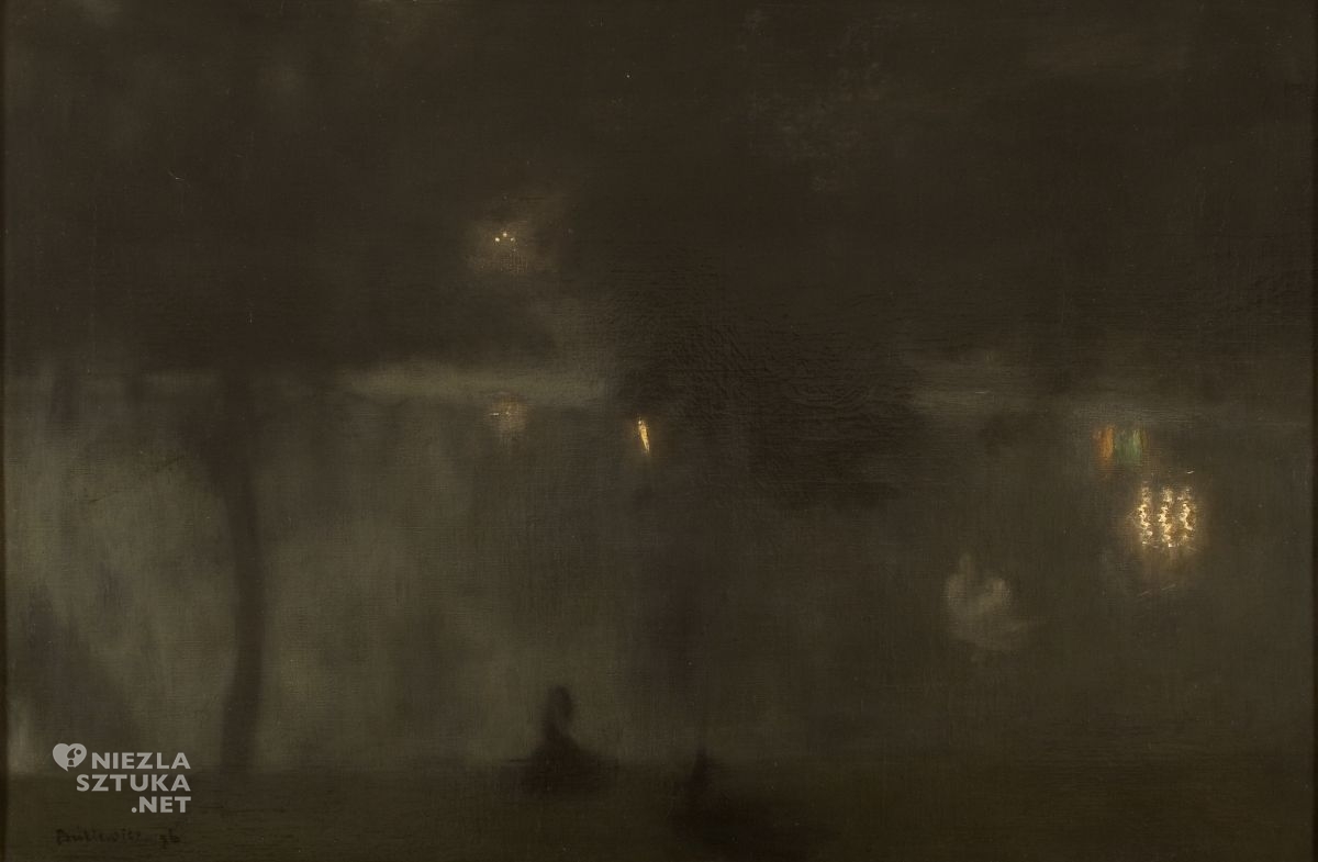 Józef Pankiewicz, Łabędzie w Ogrodzie Saskim nocą, Czarne łabędzie, nokturn, sztuka polska, malarstwo polskie, Niezła sztuka