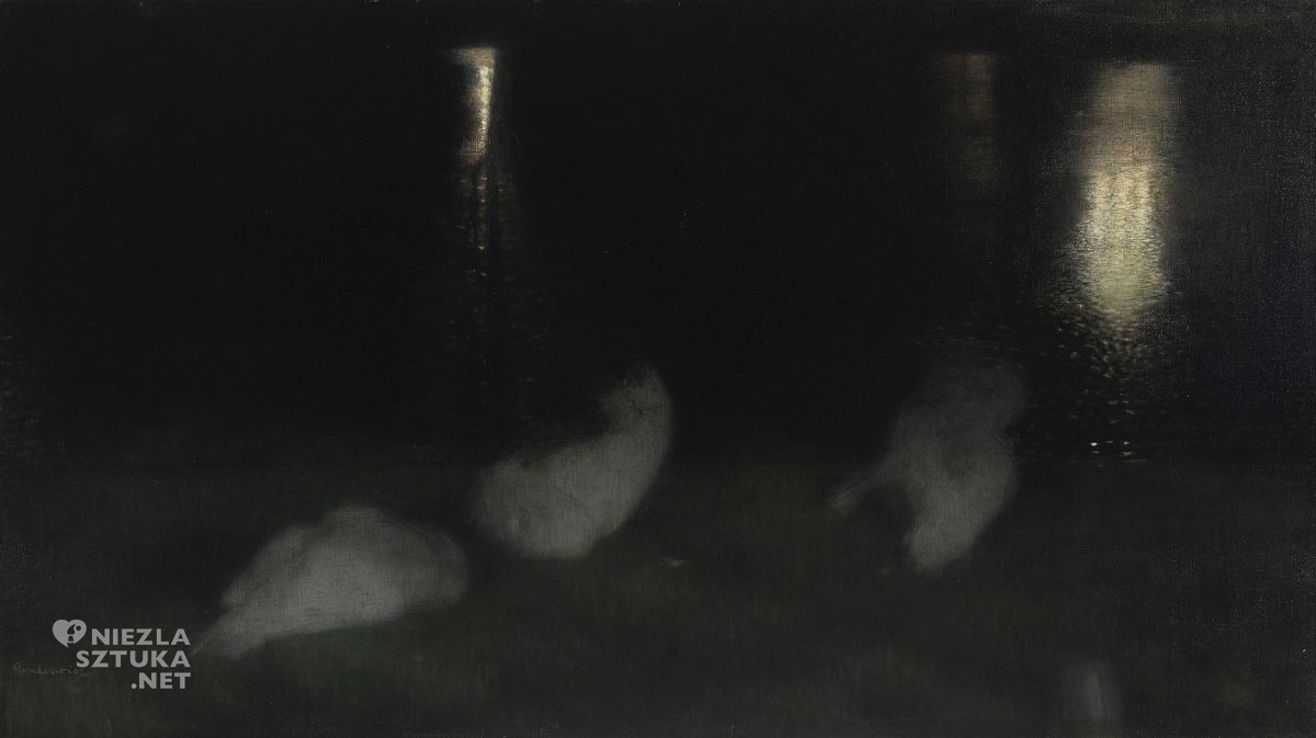 Józef Pankiewicz, Nokturn, Łabędzie w Ogrodzie Saskim w Warszawie nocą, sztuka polska, malarstwo polskie, Niezła sztuka